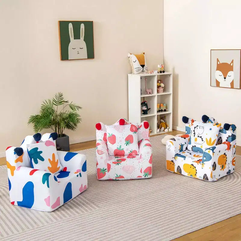 Costway Canapé Enfant Fauteuil en Mousse Rembourré Dinosaure Canapé pour Tout-Petit avec Housse et Coussin