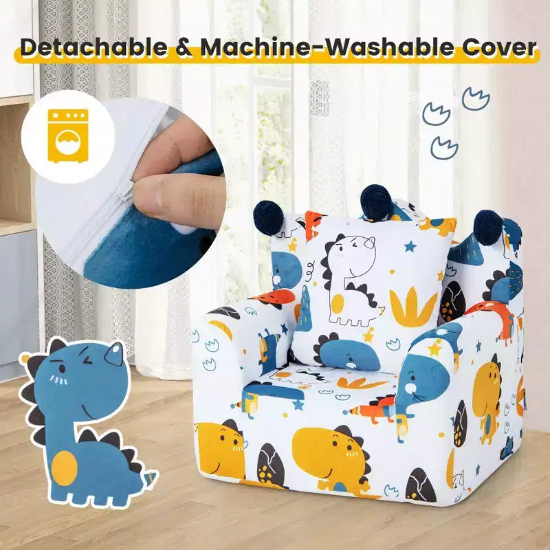 Costway Canapé Enfant Fauteuil en Mousse Rembourré Dinosaure Canapé pour Tout-Petit avec Housse et Coussin