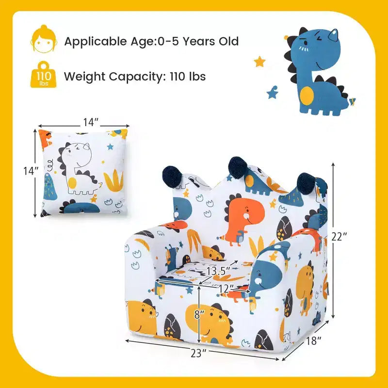 Costway Canapé Enfant Fauteuil en Mousse Rembourré Dinosaure Canapé pour Tout-Petit avec Housse et Coussin