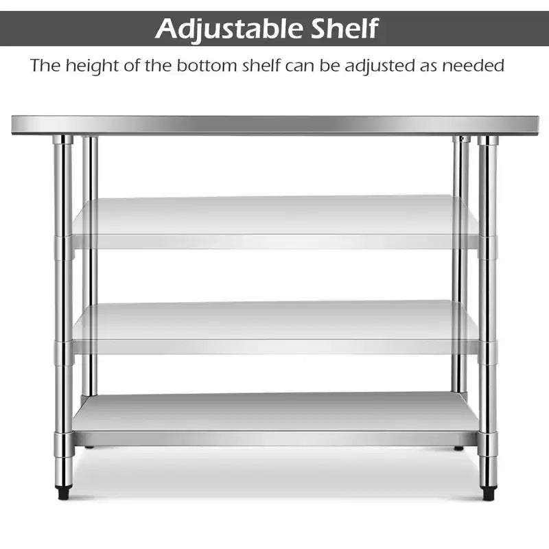 Table en acier inoxydable Costway avec étagères supérieures, table de travail 48'' X 24'' avec étagère 48'' X 12''