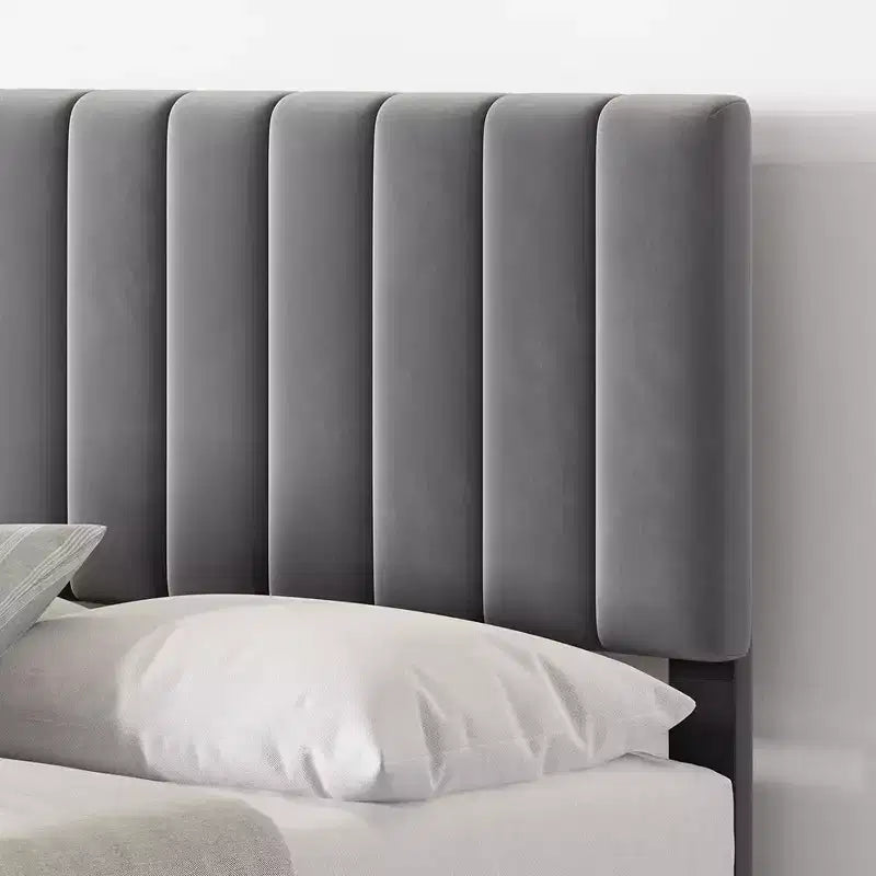 Cadre de lit Whizmax en velours moderne de 28 cm avec tête de lit, aucun sommier tapissier requis, gris