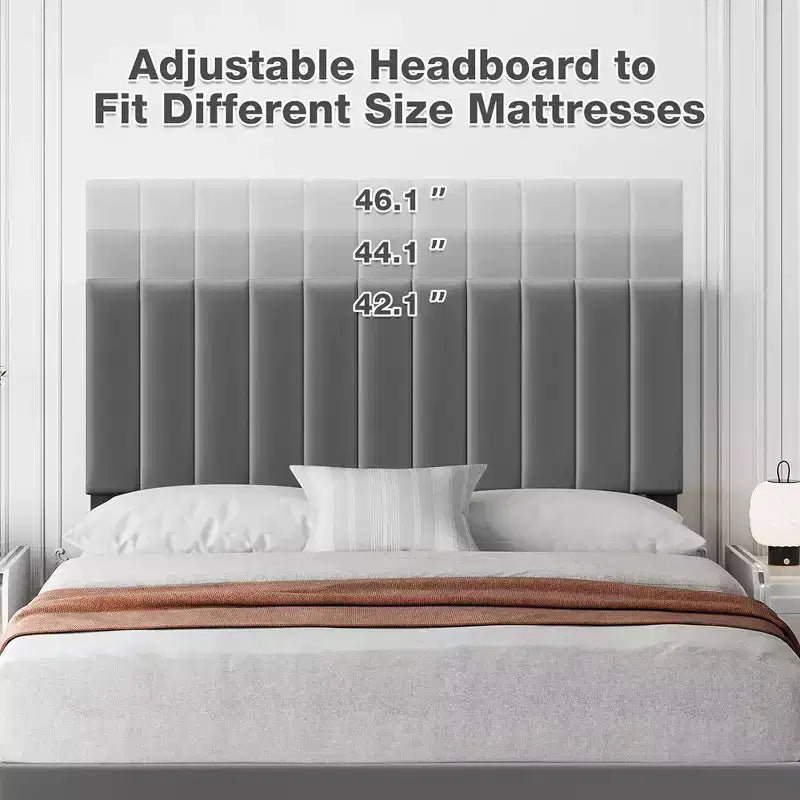 Cadre de lit Whizmax en velours moderne de 28 cm avec tête de lit, aucun sommier tapissier requis, gris