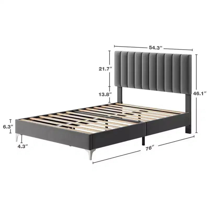 Cadre de lit Whizmax en velours moderne de 28 cm avec tête de lit, aucun sommier tapissier requis, gris