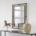 Miroir mural décoratif rectangulaire Uttermost, moderne, biseauté, rouille noire, corde naturelle, cadre en fer forgé, 71 cm de large pour salle de bain