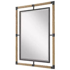 Miroir mural décoratif rectangulaire Uttermost, moderne, biseauté, rouille noire, corde naturelle, cadre en fer forgé, 71 cm de large pour salle de bain