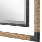Miroir mural décoratif rectangulaire Uttermost, moderne, biseauté, rouille noire, corde naturelle, cadre en fer forgé, 71 cm de large pour salle de bain