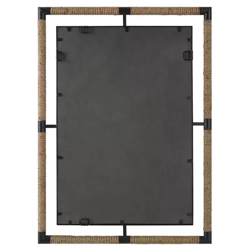 Miroir mural décoratif rectangulaire Uttermost, moderne, biseauté, rouille noire, corde naturelle, cadre en fer forgé, 71 cm de large pour salle de bain