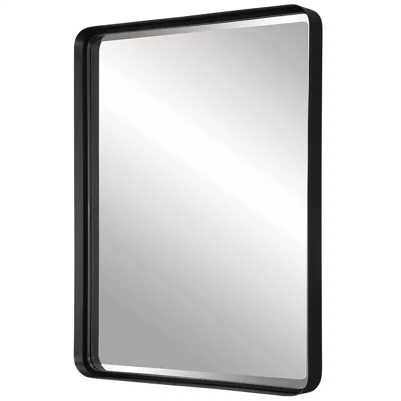 Miroir Mural Décoratif Rectangulaire Uttermost, Moderne, Biseauté, Cadre en Fer Noir Satiné, 30 po de Large, pour Salle de Bain, Chambre à Coucher, Salon