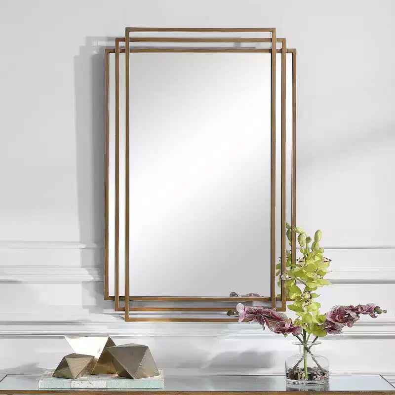 Miroir mural rectangulaire de courtoisie Uttermost moderne, brossé doré vieilli, cadre en fer massif 23 3/4 de large pour salle de bain