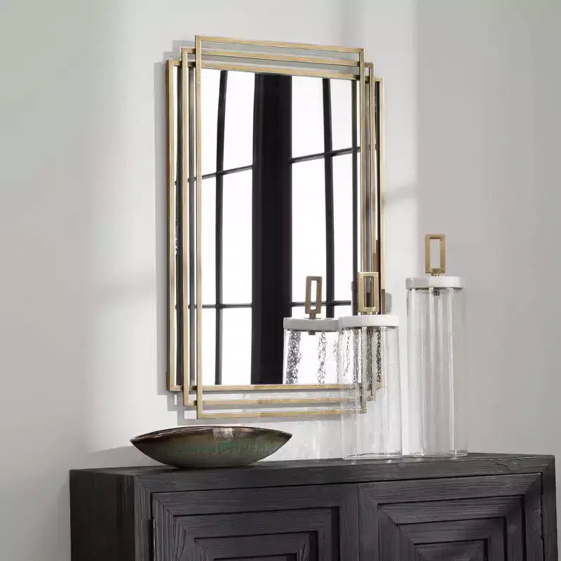 Miroir mural rectangulaire de courtoisie Uttermost moderne, brossé doré vieilli, cadre en fer massif 23 3/4 de large pour salle de bain