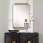 Miroir mural rectangulaire de courtoisie Uttermost moderne, brossé doré vieilli, cadre en fer massif 23 3/4 de large pour salle de bain