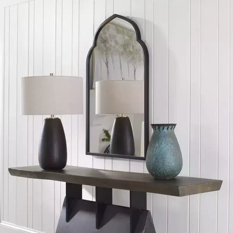 Miroir Mural Décoratif Uttermost Arch Vanity Moderne Cadre En Fer Forgé Noir Mat Audacieux 24 po de Large pour Salle de Bain Chambre Salon