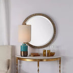 Miroir Mural Rond Uttermost Rustic Biseauté Finition Feuille d'Or Métallique Antique Cadre en Bois 30 Pouces de Large pour Salle de Bain Chambre
