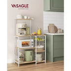 VASAGLE Étagère de Cuisine, Meuble de Rangement, Support Micro-Ondes, avec Panier en Fil, 6 Crochets, pour Épices, Casseroles et Poêles