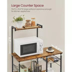 VASAGLE Étagère de Cuisine, Meuble de Rangement, Support Micro-Ondes, avec Panier en Fil, 6 Crochets, pour Épices, Casseroles et Poêles