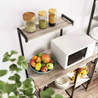 VASAGLE Étagère de Cuisine, Meuble de Rangement, Support Micro-Ondes, avec Panier en Fil, 6 Crochets, pour Épices, Casseroles et Poêles