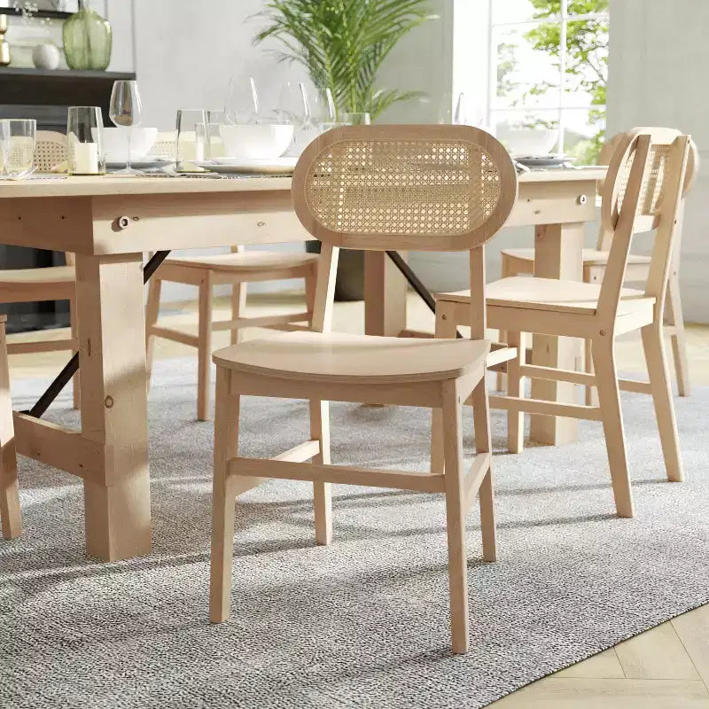 Flash Furniture Jacob Lot de 2 chaises de salle à manger et d'événement commerciales en rotin de canne avec cadre et assise en bois massif