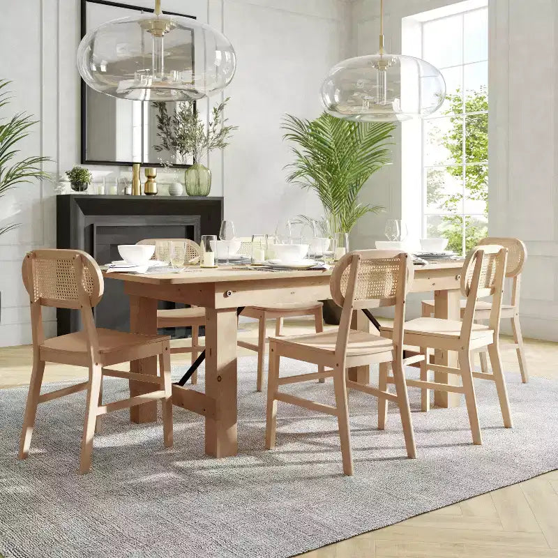 Flash Furniture Jacob Lot de 2 chaises de salle à manger et d'événement commerciales en rotin de canne avec cadre et assise en bois massif