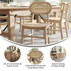 Flash Furniture Jacob Lot de 2 chaises de salle à manger et d'événement commerciales en rotin de canne avec cadre et assise en bois massif