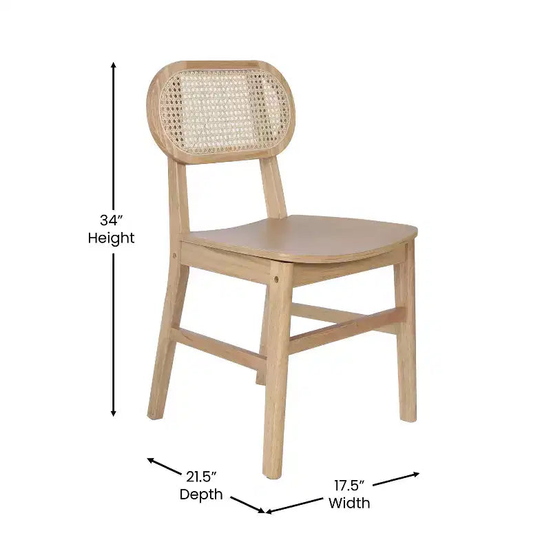 Flash Furniture Jacob Lot de 2 chaises de salle à manger et d'événement commerciales en rotin de canne avec cadre et assise en bois massif