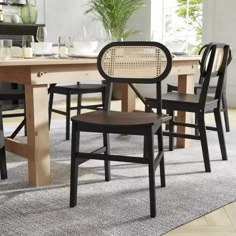 Flash Furniture Jacob Lot de 2 chaises de salle à manger et d'événement commerciales en rotin de canne avec cadre et assise en bois massif