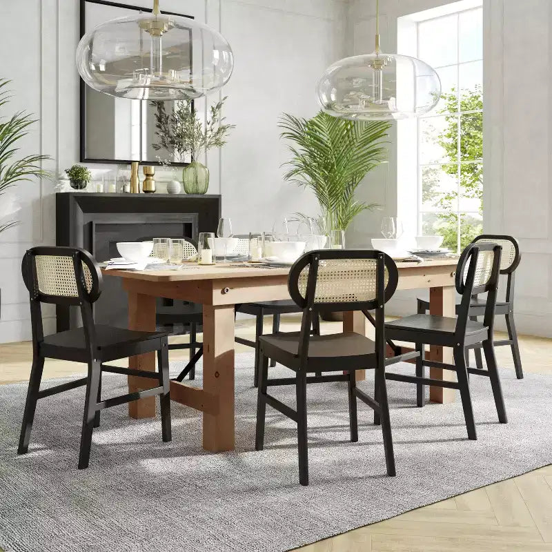 Flash Furniture Jacob Lot de 2 chaises de salle à manger et d'événement commerciales en rotin de canne avec cadre et assise en bois massif