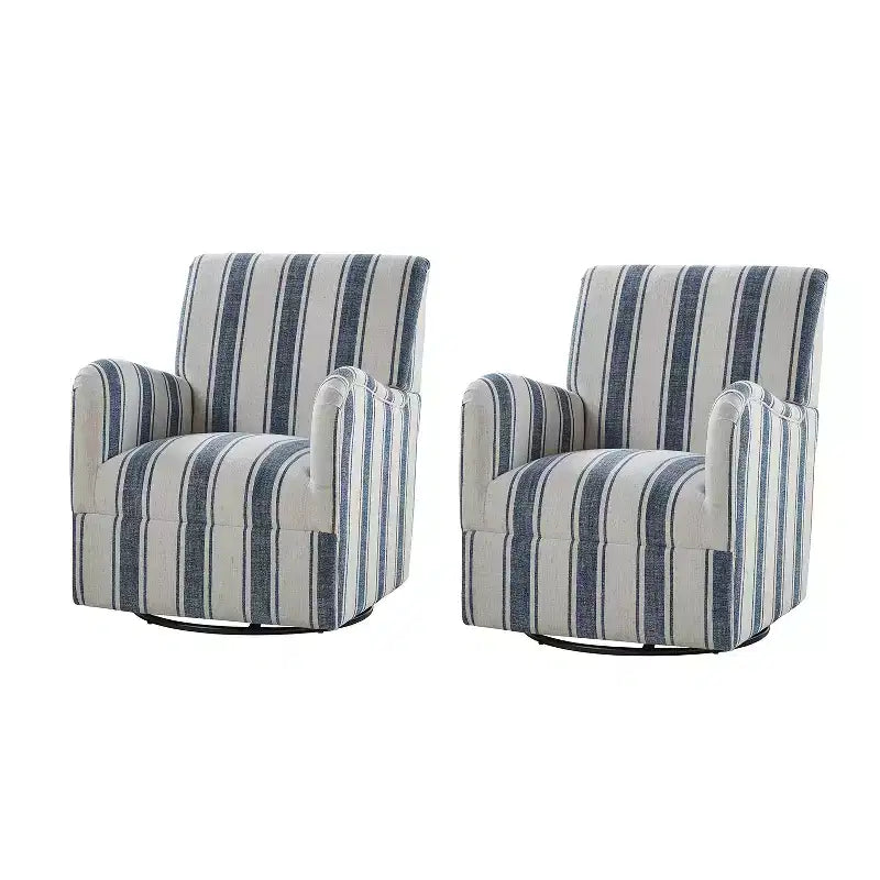 Lot de 2 fauteuils pivotants à 360 degrés Livia de style transitoire avec motif à rayures jacobéennes | HULALA HOME
