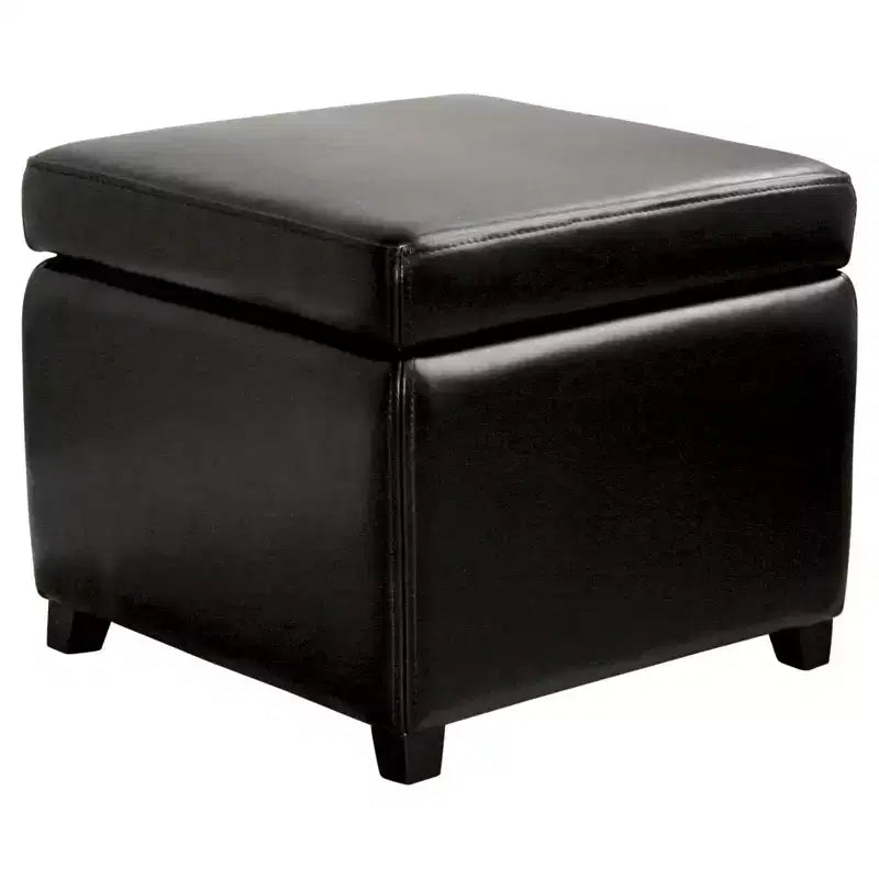 Repose-pieds Cube de Rangement Petit Format Entièrement en Cuir - Baxton Studio