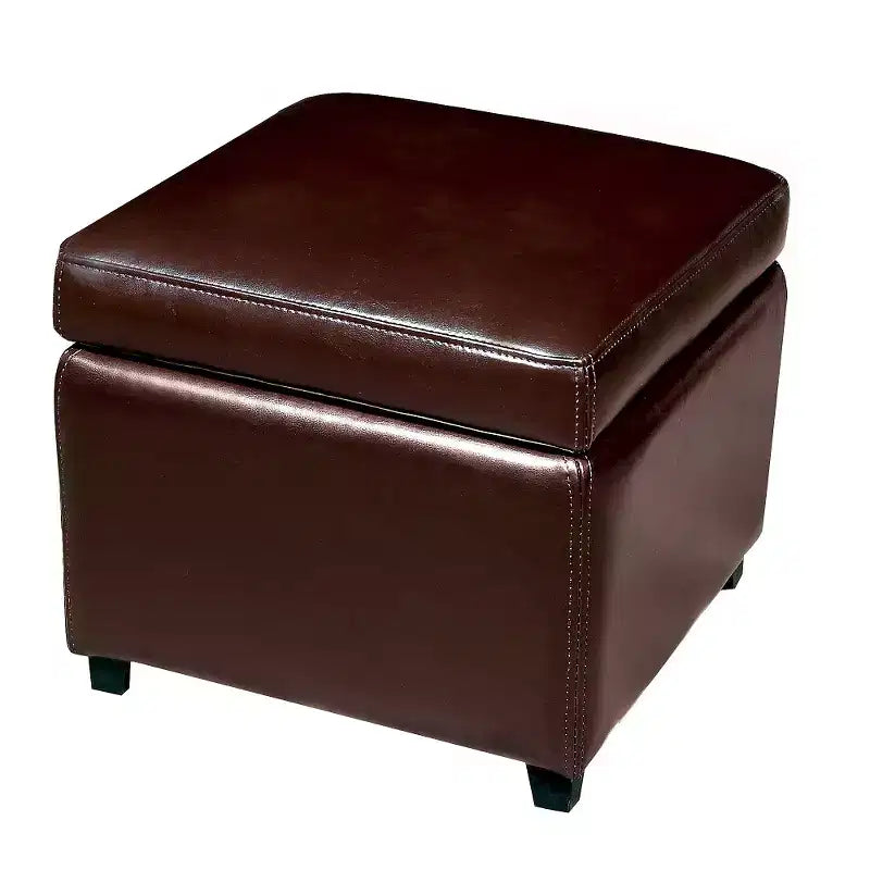 Repose-pieds Cube de Rangement Petit Format Entièrement en Cuir - Baxton Studio