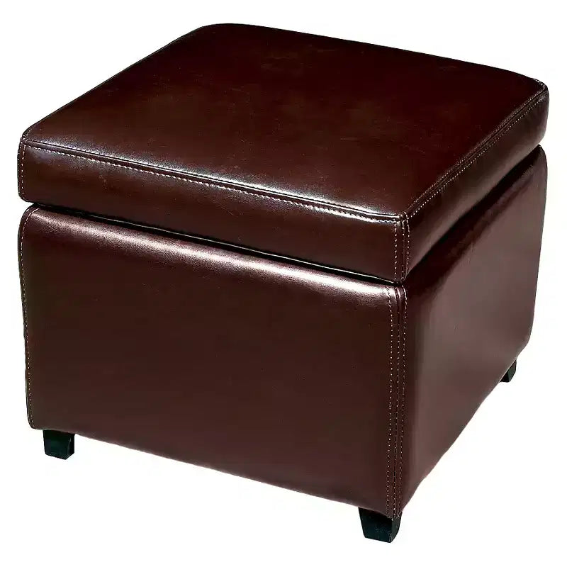 Repose-pieds Cube de Rangement Petit Format Entièrement en Cuir - Baxton Studio