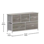 Commode de rangement à 5 tiroirs Emma et Oliver avec cadre en fonte, plateau en bois et tiroirs en tissu à ouverture facile avec poignées en bois