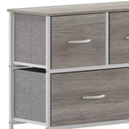 Commode de rangement à 5 tiroirs Emma et Oliver avec cadre en fonte, plateau en bois et tiroirs en tissu à ouverture facile avec poignées en bois
