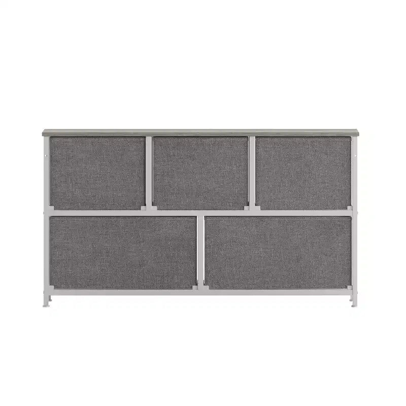 Commode de rangement à 5 tiroirs Emma et Oliver avec cadre en fonte, plateau en bois et tiroirs en tissu à ouverture facile avec poignées en bois