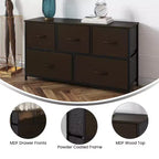 Commode de rangement à 5 tiroirs Emma et Oliver avec cadre en fonte, plateau en bois et tiroirs en tissu à ouverture facile avec poignées en bois