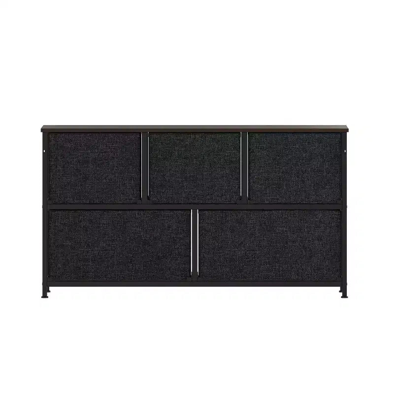 Commode de rangement à 5 tiroirs Emma et Oliver avec cadre en fonte, plateau en bois et tiroirs en tissu à ouverture facile avec poignées en bois