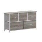Commode de rangement à 5 tiroirs Emma et Oliver avec cadre en fonte, plateau en bois et tiroirs en tissu à ouverture facile avec poignées en bois
