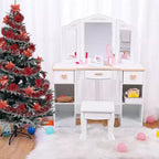 Coiffeuse pour enfants avec miroir et tabouret, ensemble de maquillage en bois pour filles, table de toilette de princesse pour enfants, tout-petits, blanc