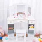Coiffeuse pour enfants avec miroir et tabouret, ensemble de maquillage en bois pour filles, table de toilette de princesse pour enfants, tout-petits, blanc