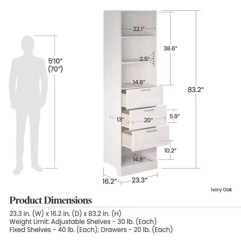 Unité de rangement modulaire 3 tiroirs Elba Ameriwood Home, chêne ivoire