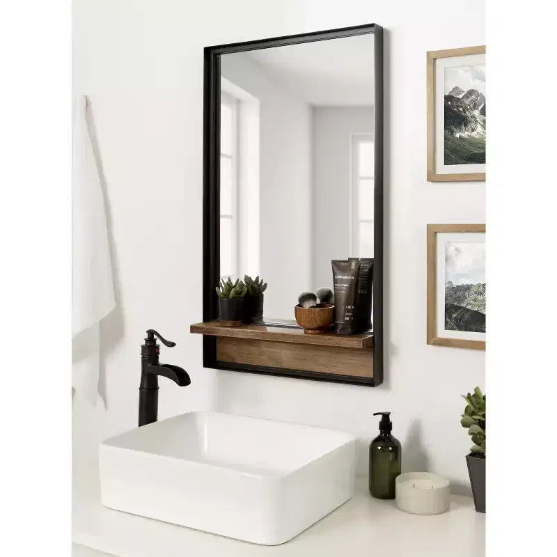 Miroir rectangulaire avec étagère Kate and Laurel Owing, 20x34, brun rustique