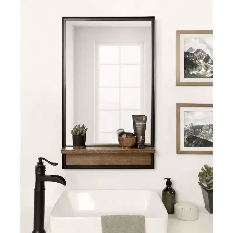 Miroir rectangulaire avec étagère Kate and Laurel Owing, 20x34, brun rustique