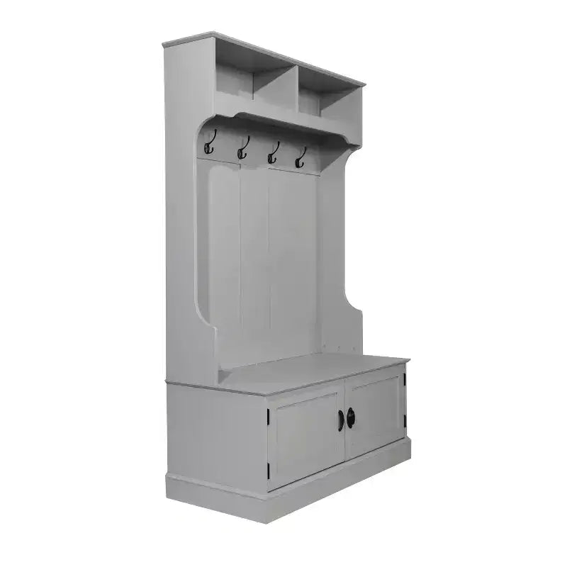 Meuble d'entrée Fraser Flash Furniture avec banc de rangement à double porte, portemanteau avec 4 crochets doubles et 2 compartiments de rangement supérieurs