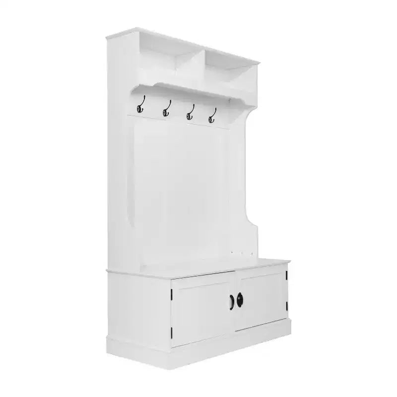Meuble d'entrée Fraser Flash Furniture avec banc de rangement à double porte, portemanteau avec 4 crochets doubles et 2 compartiments de rangement supérieurs