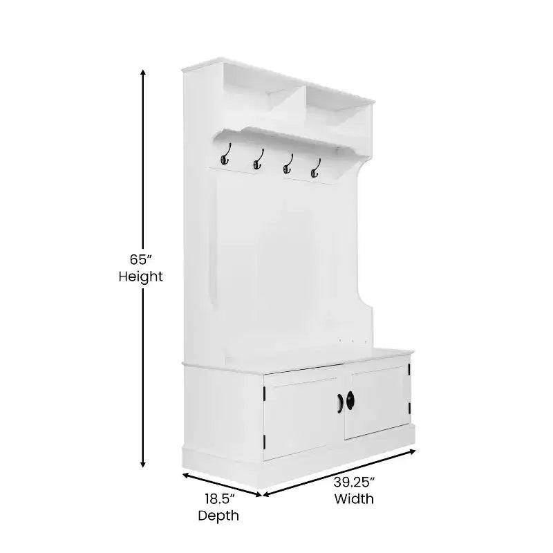 Meuble d'entrée Fraser Flash Furniture avec banc de rangement à double porte, portemanteau avec 4 crochets doubles et 2 compartiments de rangement supérieurs