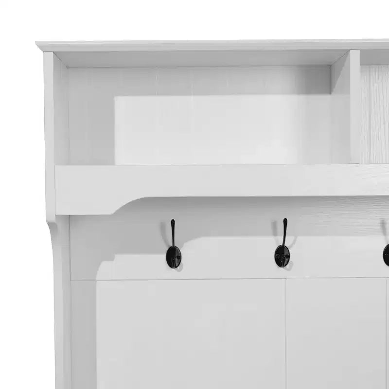 Meuble d'entrée Fraser Flash Furniture avec banc de rangement à double porte, portemanteau avec 4 crochets doubles et 2 compartiments de rangement supérieurs