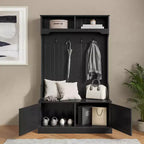 Meuble d'entrée Fraser Flash Furniture avec banc de rangement à double porte, portemanteau avec 4 crochets doubles et 2 compartiments de rangement supérieurs