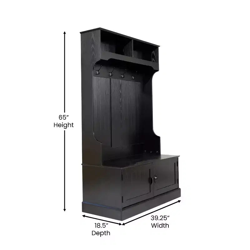 Meuble d'entrée Fraser Flash Furniture avec banc de rangement à double porte, portemanteau avec 4 crochets doubles et 2 compartiments de rangement supérieurs