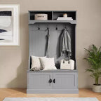 Meuble d'entrée Fraser Flash Furniture avec banc de rangement à double porte, portemanteau avec 4 crochets doubles et 2 compartiments de rangement supérieurs