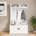 Flash Furniture Fraser Hall Tree with Double Door Storage Bench, Coat Rack with 4 Double Hooks, and 2 Upper Storage Cubbies