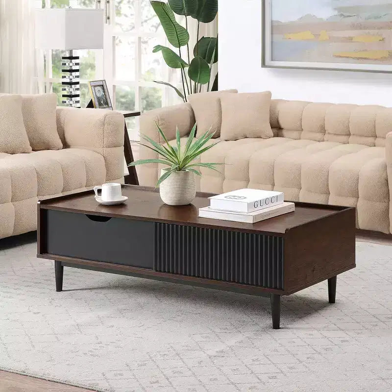 Table basse nervurée Duane avec tiroir et étagère - Manhattan Comfort